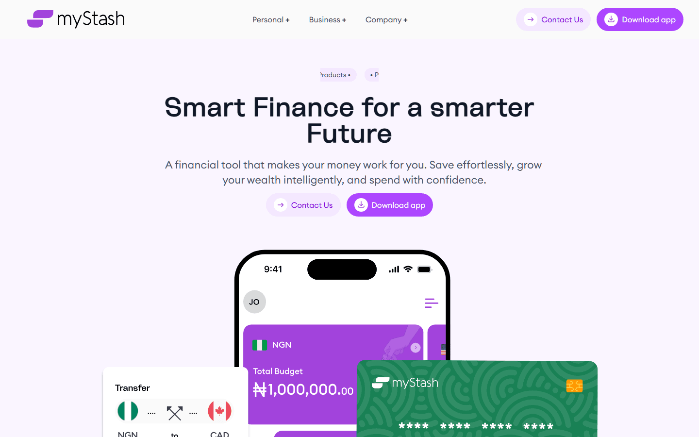 myStash Website & Loan Application homepage